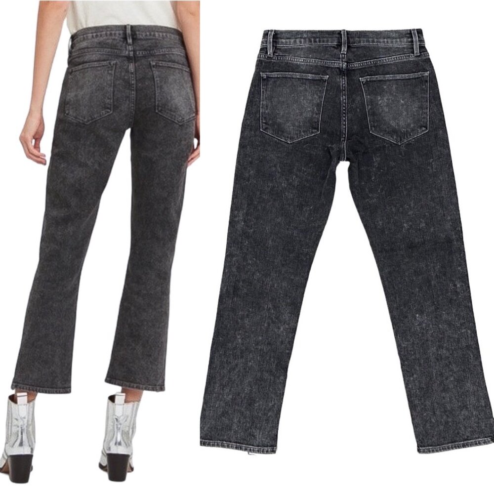 Frame Le High Straight Split Hem Frayed Jeans in Silver Strike Acid Wash Denim - Picture 2 of 16